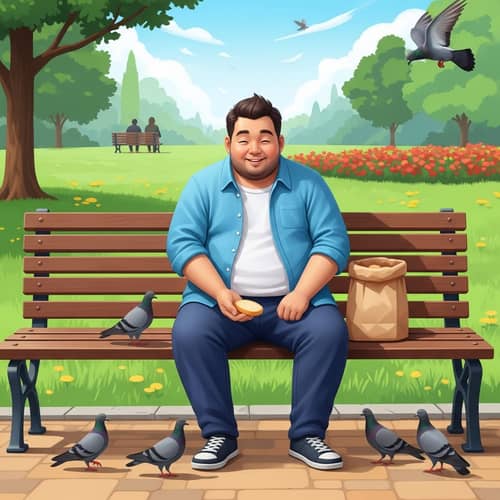 Serene Man Feeding Pigeons in Park - Simple Joy