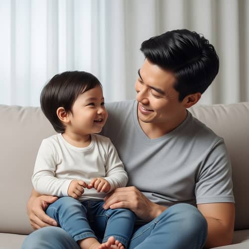 Heartwarming Moment: Father and Child Smiling - Illustration