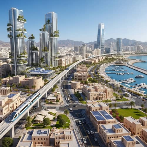 Futuristic Muscat 2040: Arabian Architecture & Sustainable Tech