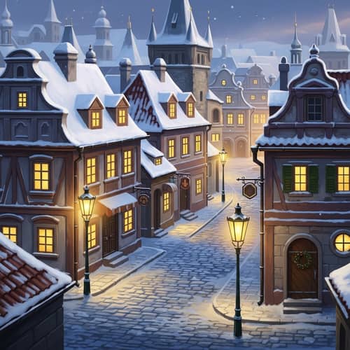Vintage Christmas-themed Video Game Cover | Charming Snowy Town