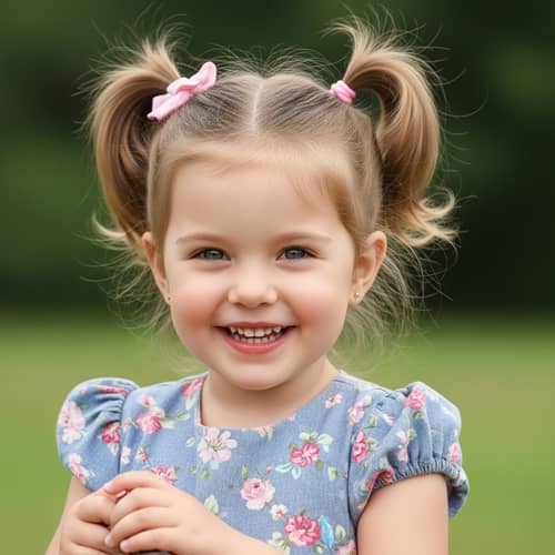 Caucasian Little Girl Smiling - Cute Ponytails & Dress