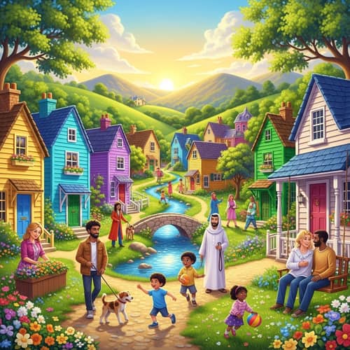 Dream Village of Joy: Colorful Houses & Smiling People