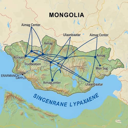 Mongolia Aimag Centers Connected to Ulaanbaatar Map