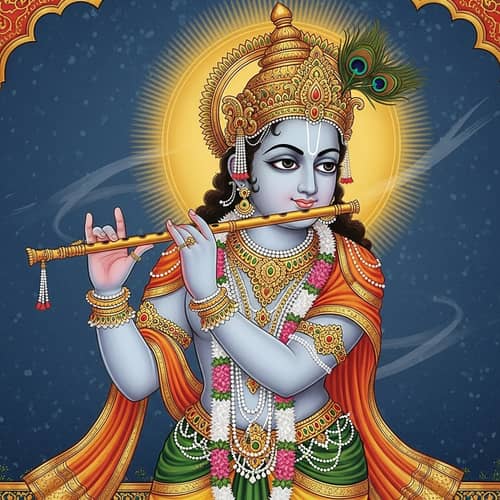 Krishna Indian Miniature Art - Tranquil Flute Painting