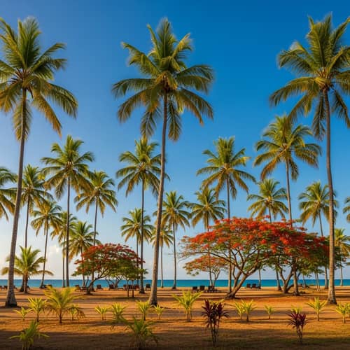 Tropical Palm Trees and Vibrant Colors Beach