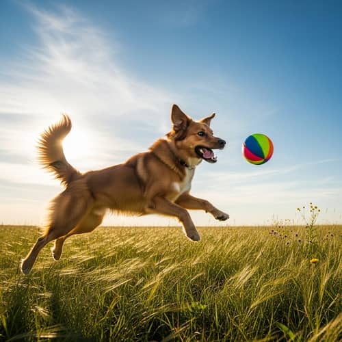 Enthusiastic Dog Playing in Open Field | Joyful Pet Entertainment