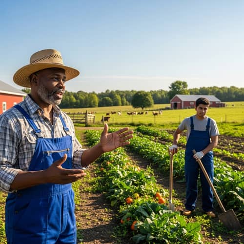 Rural Scene: Farmer and Son in Animated Discussion Amongst Livelihoods