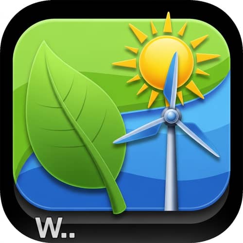 Renewable Energy Widget Icon - Green Leaf, Sun, Wind Turbine