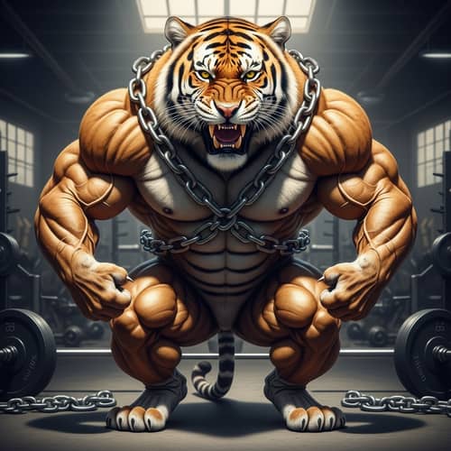 Powerful Bodybuilding Tiger with Chains and Grit