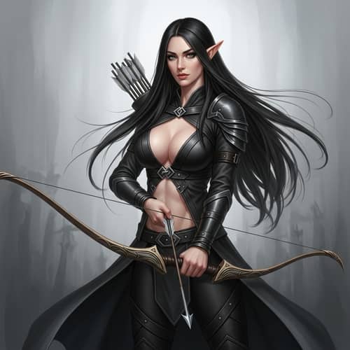 Stunning Elf Woman in Black Leather Attire