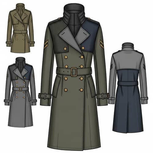 Contemporary Military-Style Coat Fashion Sketch