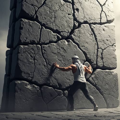 Determined Middle-Eastern Man Ready to Conquer Giant Obstacle