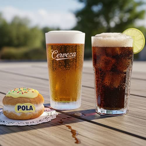 Chilled Beer, Cola, and Pola on Wooden Picnic Table