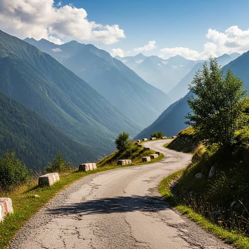 Scenic Serpentine Road Amid Majestic Mountains