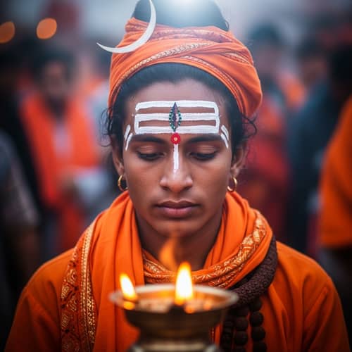 Devotee of Lord Shiva in Traditional Orange Attire | Mystical Portrait