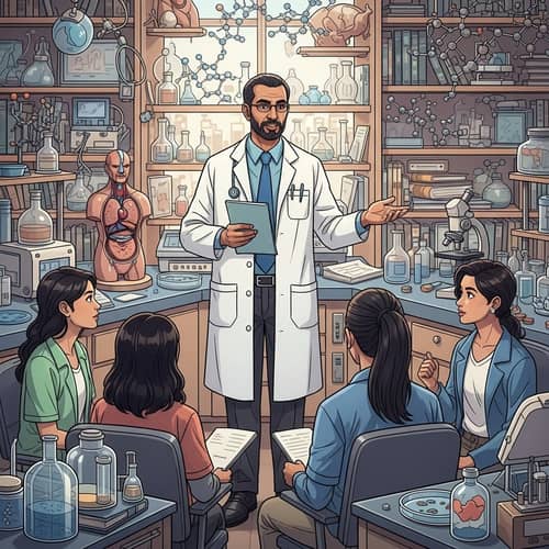 Inclusive Medical Lecture with Middle Eastern Doctor and Diverse Students