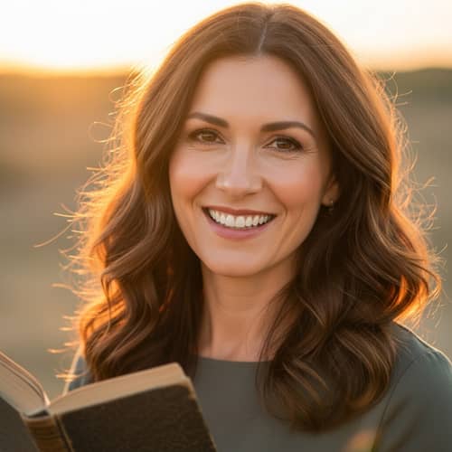 Radiant Middle-Aged Woman with Warm Brown Eyes | Elegant Dress