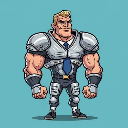 Cartoon Businessman in Football Pads with Blond Combed-Over Hair