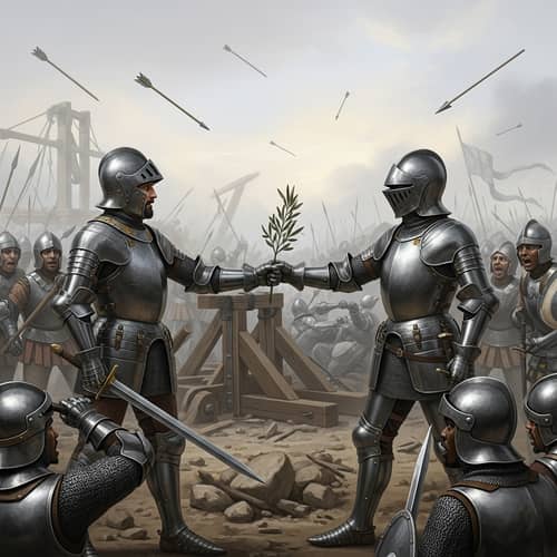 Diverse Knights Peaceful Encounter Amidst Chaos