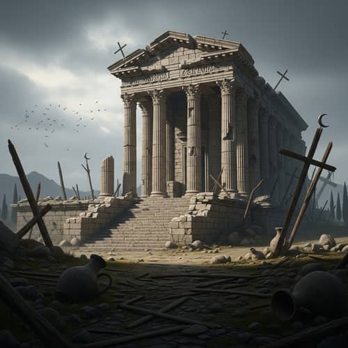 Ancient Temple in Ruins: Religious Turmoil Symbolized