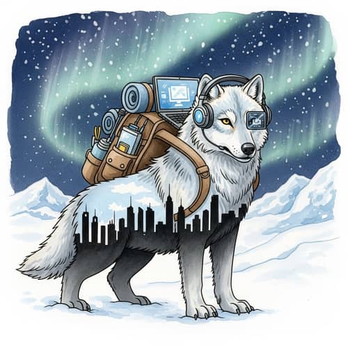 Digital Nomad Arctic Wolf Watercolor Illustration Digital Nomad Arctic Wolf Watercolor Illustration
