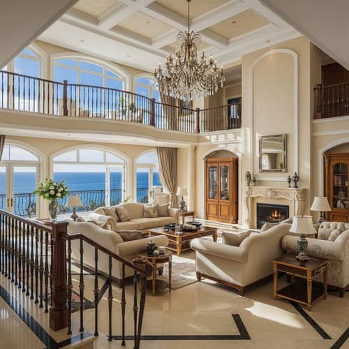 Luxury European Style Sea View Villa Living Room
