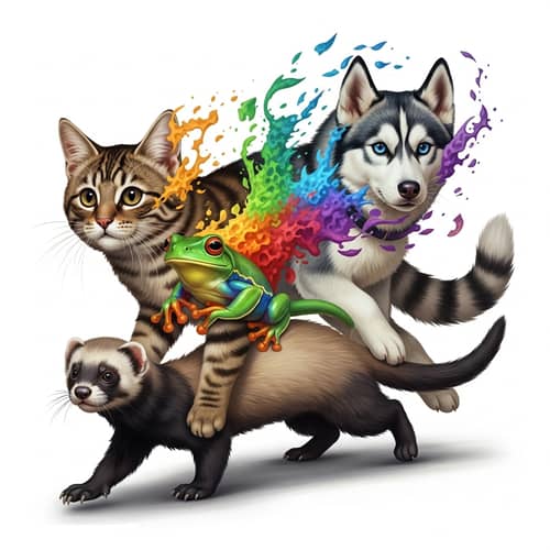 Fantastical Creature: Cat, Husky & Frog Fusion