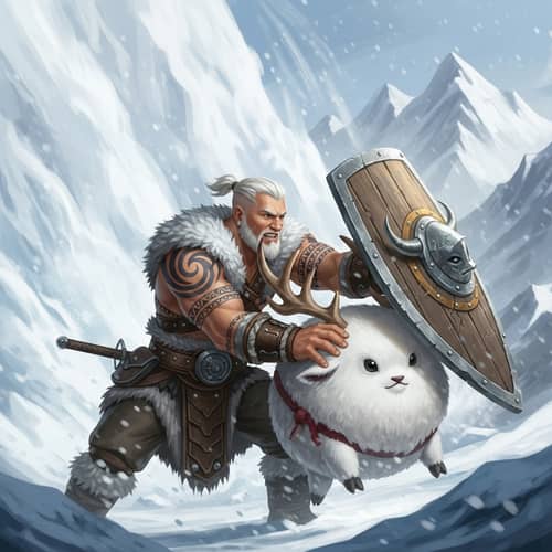 Braum of League of Legends Rescuing Poro from Snow Avalanche