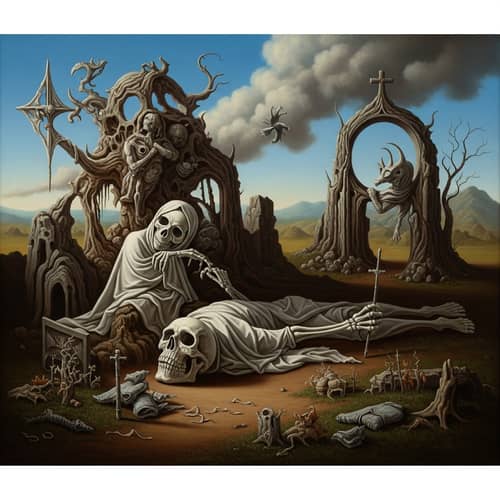 Ethereal Oil Painting: Symbolism of Death with Surrealist Style