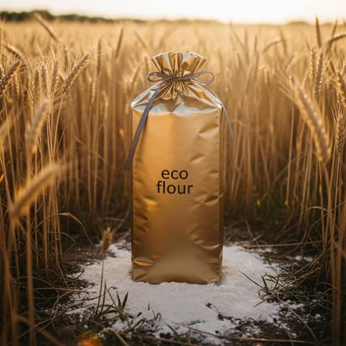 Golden Eco Flour Bag in Wheat Field - Fresh & Sustainable