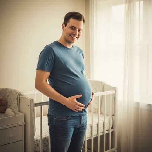 Joyful Expectation: Unique Pregnancy Journey in Sunlit Nursery Room