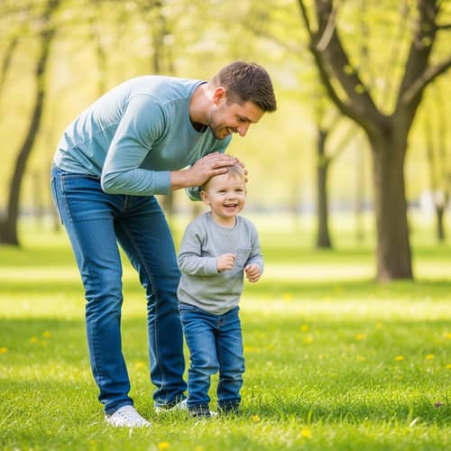 Father-Son Bonding in Sunlit Park | Joyful Family Activity