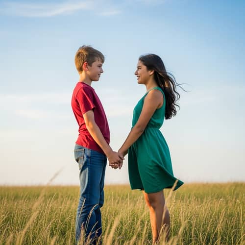 Youthful Love: Boy and Girl Embrace in Field | Website Name
