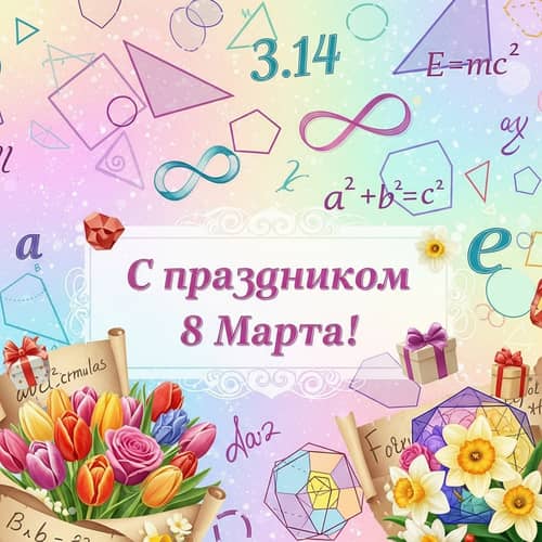 Festive Women's Day Math Image with Geometric Shapes and Flowers