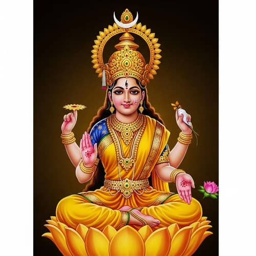 Hindu Goddess Durga on Yellow Lotus - Spiritual Image