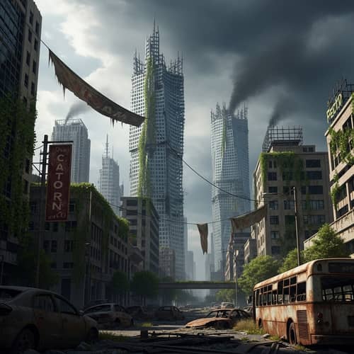 Post-Apocalyptic Ruined Cityscape | Desolate Dystopian Scene