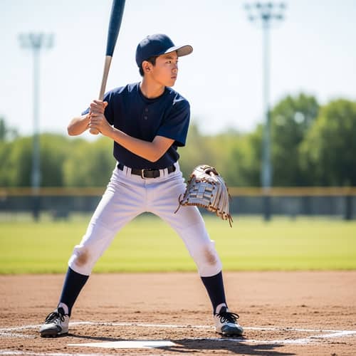 Asian Middle School Boy Playing Baseball - Focused Determination