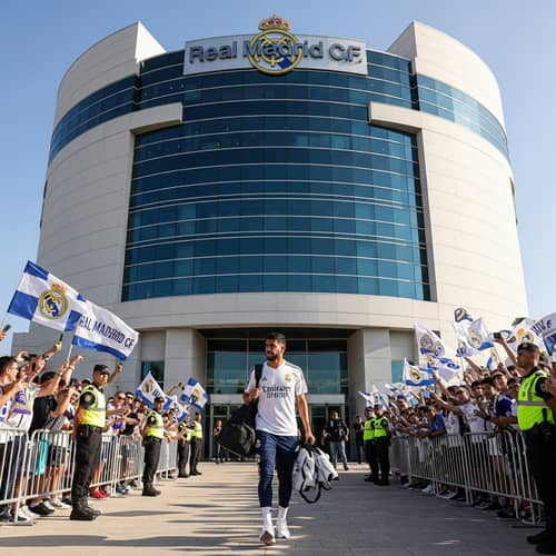 Soccer Player Arriving at Real Madrid CF Headquarters