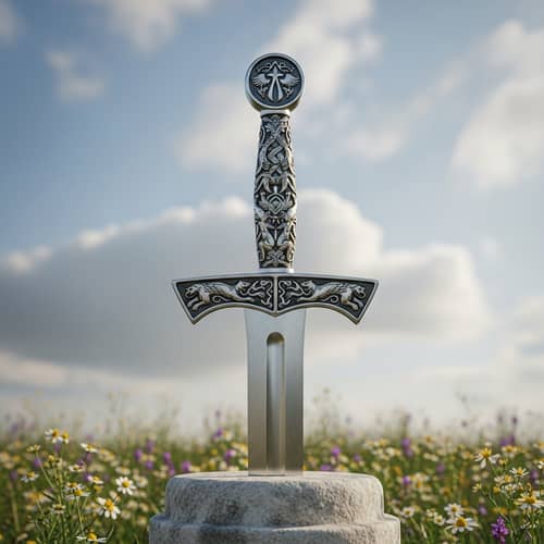 Detailed Medieval Sword with Mythological Beast Engravings