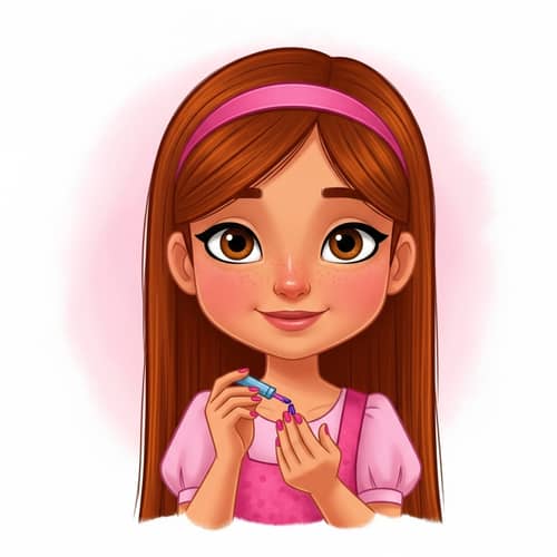 7-Year-Old Hispanic Girl Painting Nails in Whimsical Style