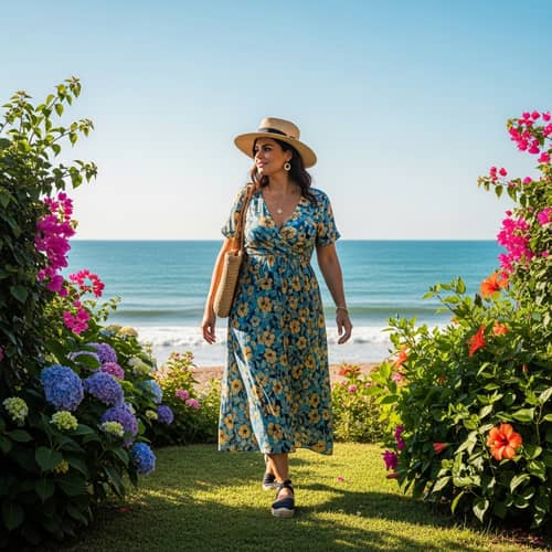 Curvy Woman in Summer Outfit | Seaside Garden View