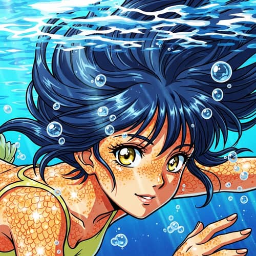 Cute Anime Girl Swimming with Shiny Scales