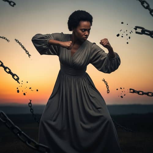 Resilient Afrodescendant Woman Fighting for Freedom