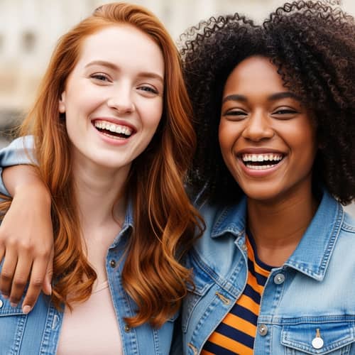 Heart-Warming Friendship: Redhead & Curly-Haired Best Friends Laughing Together