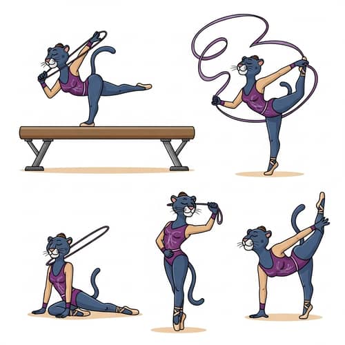 Cartoon Panther Gymnast Sticker for Social Networks