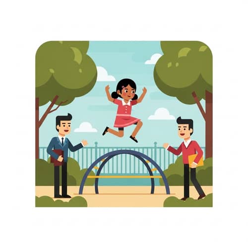 Geometric Figures Flat Illustration: Cute Girl Jumping Over Vault