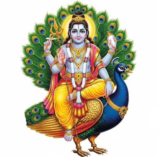 Lord Subramanya on Peacock: Divine Serenity and Vibrant Bliss