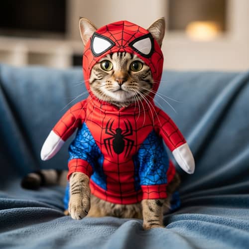 Superhero Cat Costume with Cobweb Design | Playful Pet Dress Up
