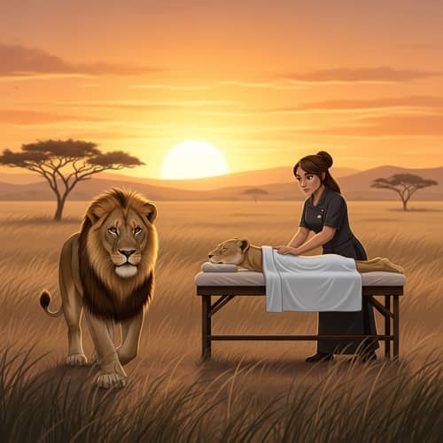 Male Lion Receives Massage from Female Lion | Serene Savannah Setting Male Lion Receives Massage from Female Lion | Serene Savannah Setting