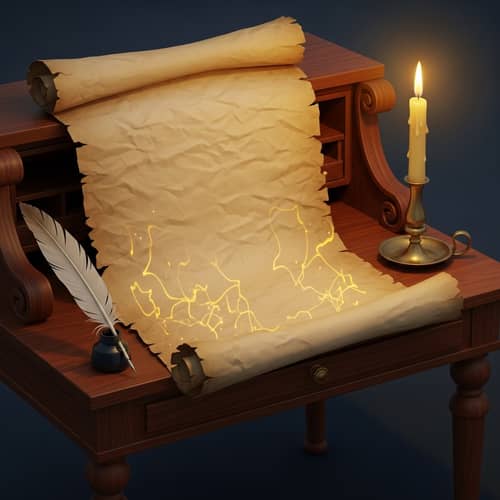 Ancient Parchment on Mahogany Desk | Enchanting Writing Setup
